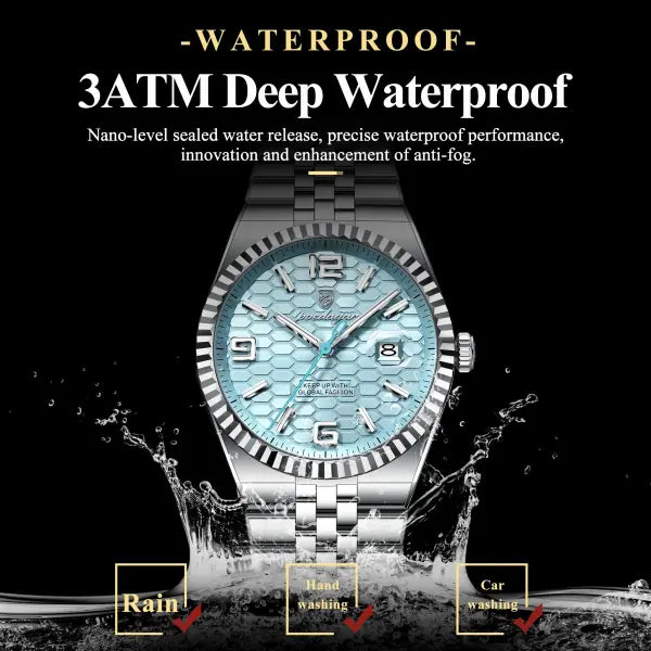 Waterproof Stainless Steel Quartz Watch with Arabic Numeral Markers