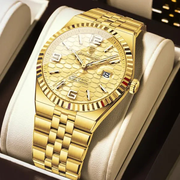 Waterproof Stainless Steel Quartz Watch with Arabic Numeral Markers - 839 Gold Gold