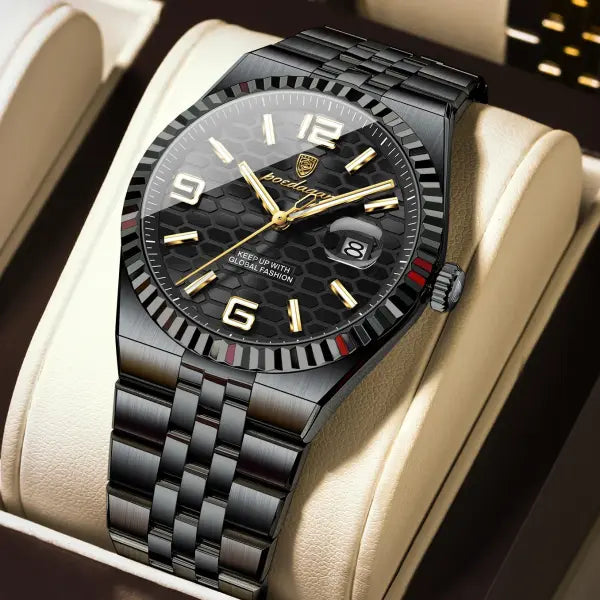 Waterproof Stainless Steel Quartz Watch with Arabic Numeral Markers - 839 Black Black