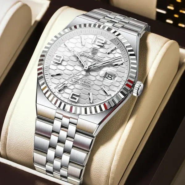 Waterproof Stainless Steel Quartz Watch with Arabic Numeral Markers - 839 Silver White