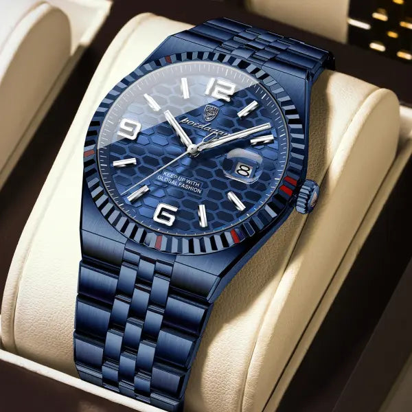 Waterproof Stainless Steel Quartz Watch with Arabic Numeral Markers - 839 Blue Blue