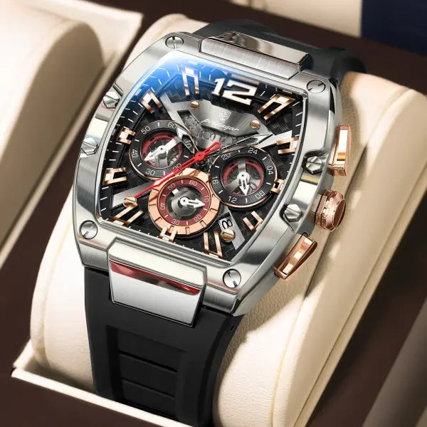 Poedagar luxury man quartz watch silicone material type waterproof chronograph - 9051 Silver Black
