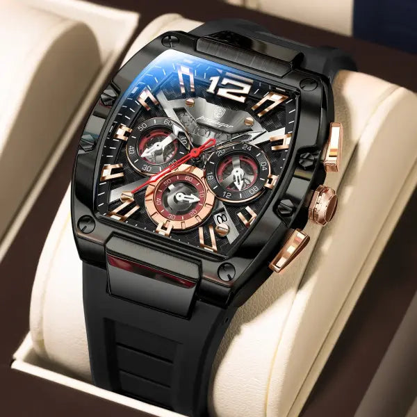 Poedagar luxury man quartz watch silicone material type waterproof chronograph - 9051 Black Black