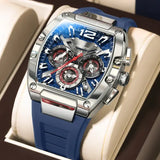 Poedagar luxury man quartz watch silicone material type waterproof chronograph - 9051 Silver Blue
