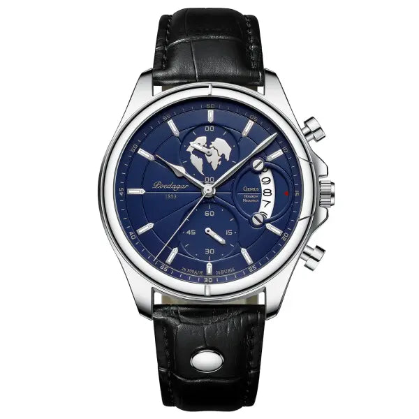 Poedagar luxury man wristwatch chronograph date leather casual quartz watch - 989 Silver Blue