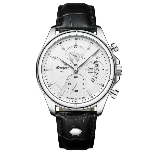 Poedagar luxury man wristwatch chronograph date leather casual quartz watch - 989 Silver White