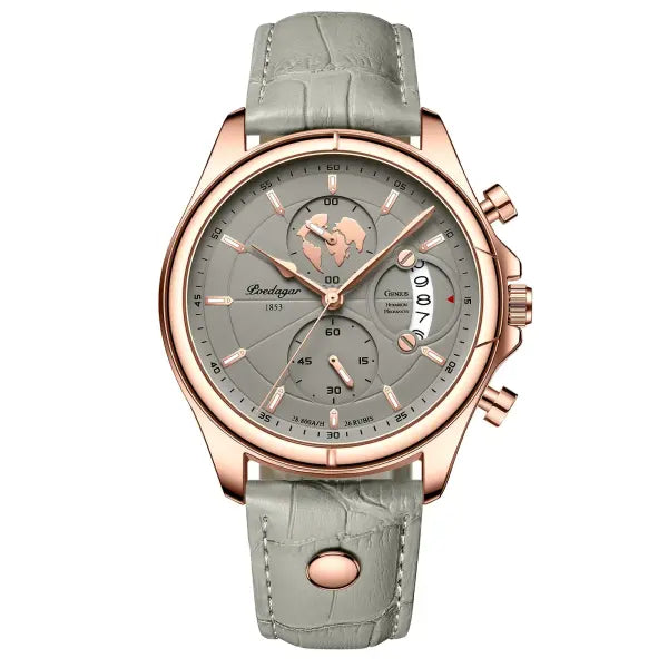 Poedagar luxury man wristwatch chronograph date leather casual quartz watch - 989 Khaki Green
