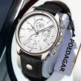Poedagar luxury man wristwatch chronograph date leather casual quartz watch