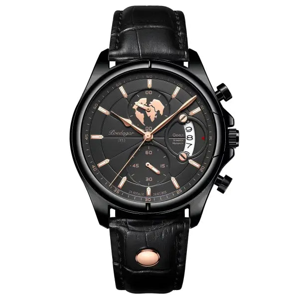 Poedagar luxury man wristwatch chronograph date leather casual quartz watch - 989 Black Black