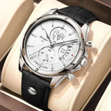Poedagar luxury man wristwatch chronograph date leather casual quartz watch