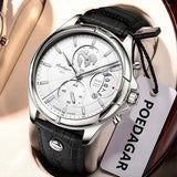Poedagar luxury man wristwatch chronograph date leather casual quartz watch