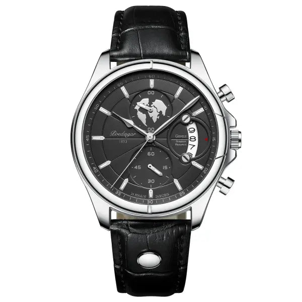 Poedagar luxury man wristwatch chronograph date leather casual quartz watch - 989 Silver Black