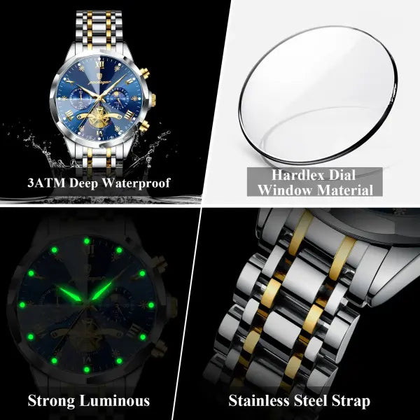 POEDAGAR Luxury Men Roman Numeral Watch with Hidden Clasp