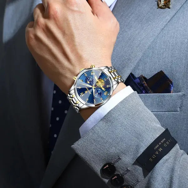 POEDAGAR Luxury Men Roman Numeral Watch with Hidden Clasp