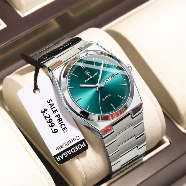 Men watch stainless steel casual fashion waterproof luminous - 930 Silver Green