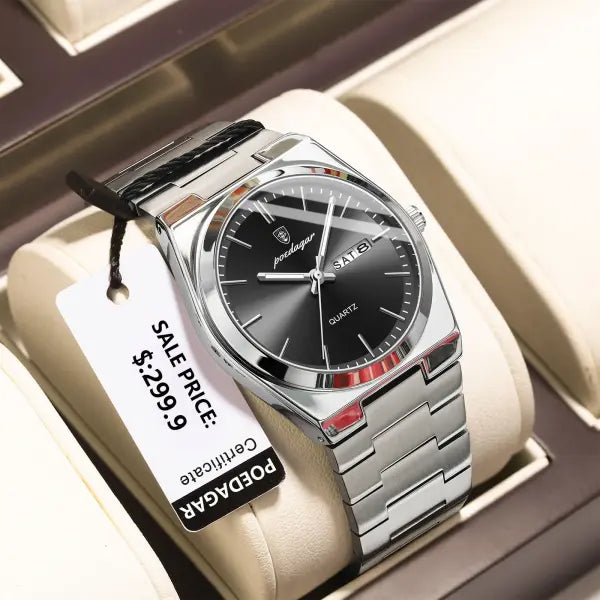 Men watch stainless steel casual fashion waterproof luminous - 930 Silver Black