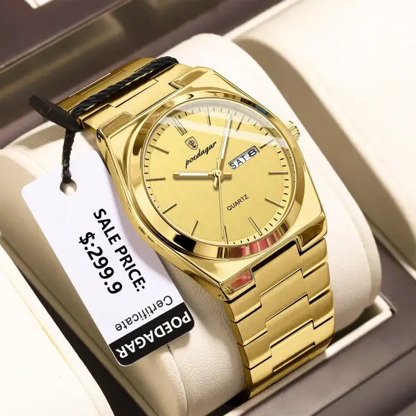 Men watch stainless steel casual fashion waterproof luminous - 930 Gold Gold