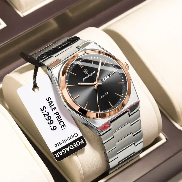 Men watch stainless steel casual fashion waterproof luminous - 930 Rose Gold Black