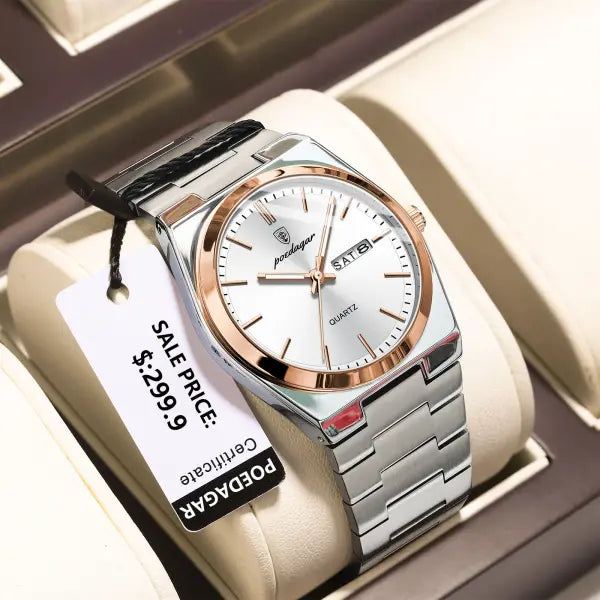Men watch stainless steel casual fashion waterproof luminous - 930 Rose Gold White