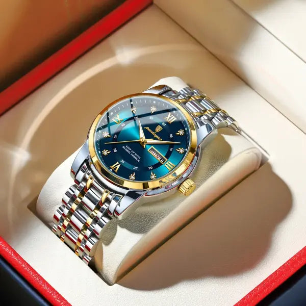 Poedagar Luxury Trendy Man Wristwatch Waterproof Stainless Steel Date - 936 Gold Blue