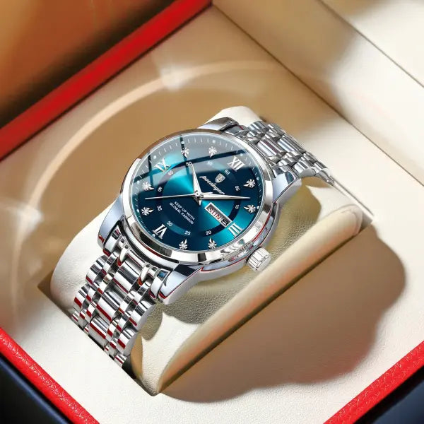 Poedagar Luxury Trendy Man Wristwatch Waterproof Stainless Steel Date - 936 Silver Blue