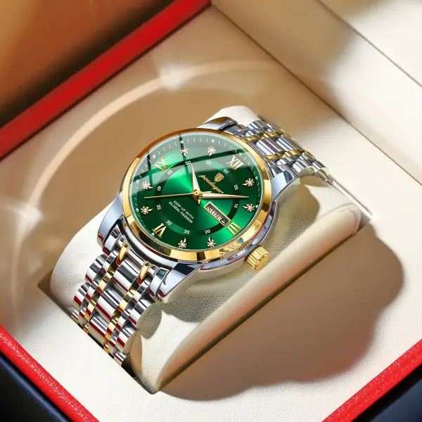 Poedagar Luxury Trendy Man Wristwatch Waterproof Stainless Steel Date - 936 Gold Green