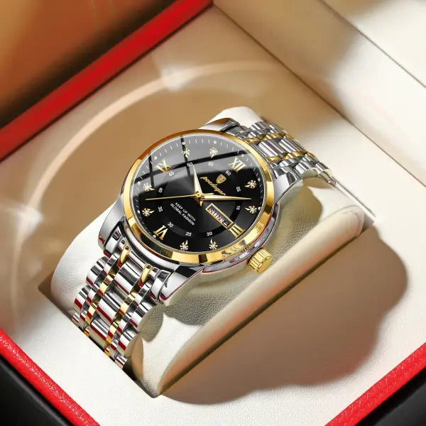 Poedagar Luxury Trendy Man Wristwatch Waterproof Stainless Steel Date - 936 Gold Black