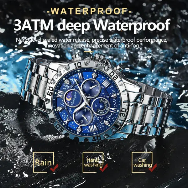 Poedagar luxury stainless steel chronograph watch for sports style