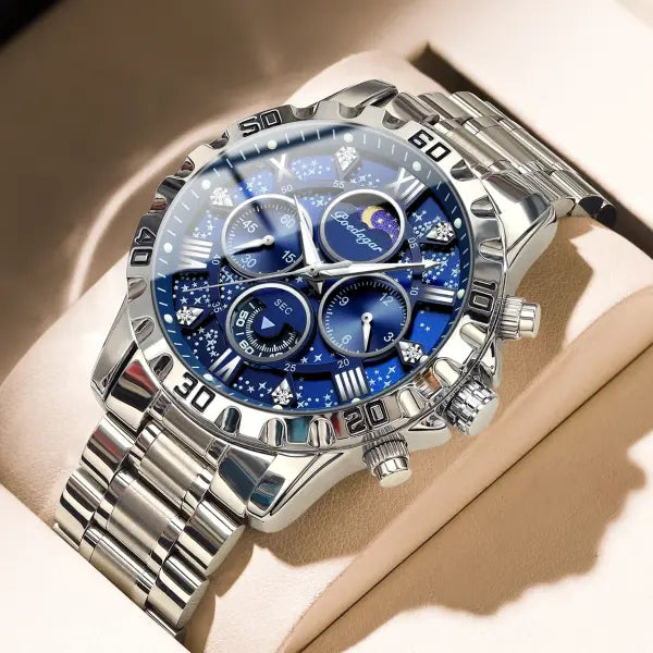 Poedagar luxury stainless steel chronograph watch for sports style