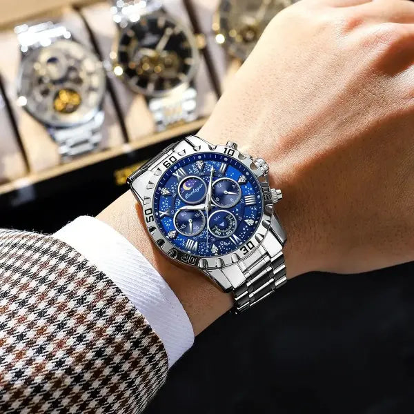 Poedagar luxury stainless steel chronograph watch for sports style