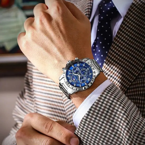 Poedagar luxury stainless steel chronograph watch for sports style