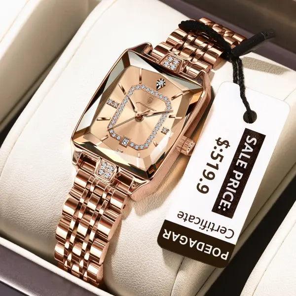 Stainless steel quartz women watch elegant waterproof calendar - 785 RoseGold Gold