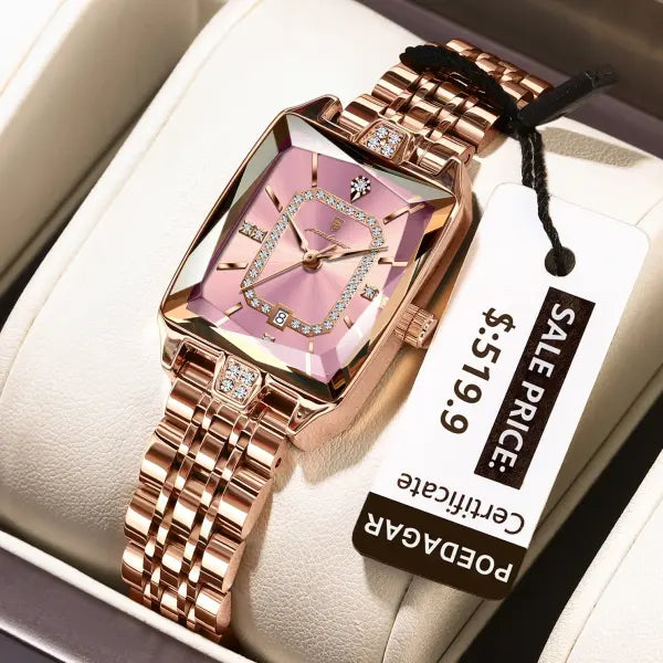 Stainless steel quartz women watch elegant waterproof calendar - 785 RoseGold Pink