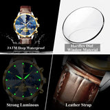 Luminous Chronograph Quartz Watch Leather Band for Water Sports