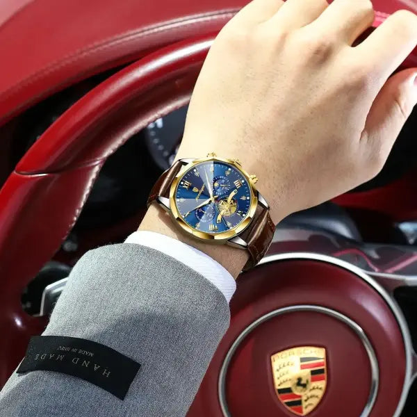 Luminous Chronograph Quartz Watch Leather Band for Water Sports