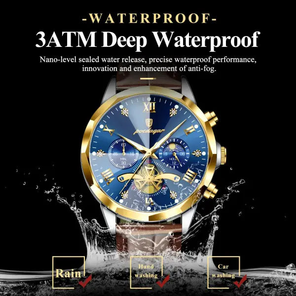 Luminous Chronograph Quartz Watch Leather Band for Water Sports