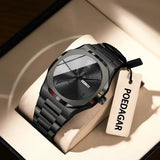 Stainless Steel Band Quartz Watch with Hidden Clasp for Men