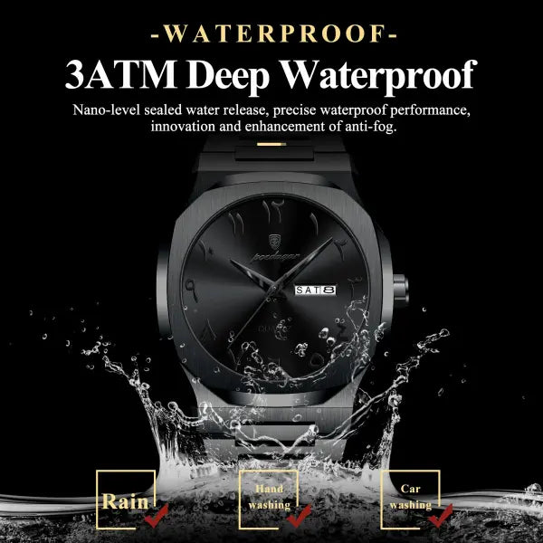Stainless Steel Band Quartz Watch with Hidden Clasp for Men