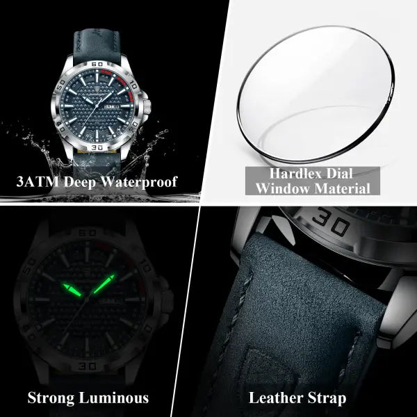 Quartz Watch with Leather Band and Arabic Numeral Markers