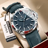 Quartz Watch with Leather Band and Arabic Numeral Markers - 895 Silver Blue