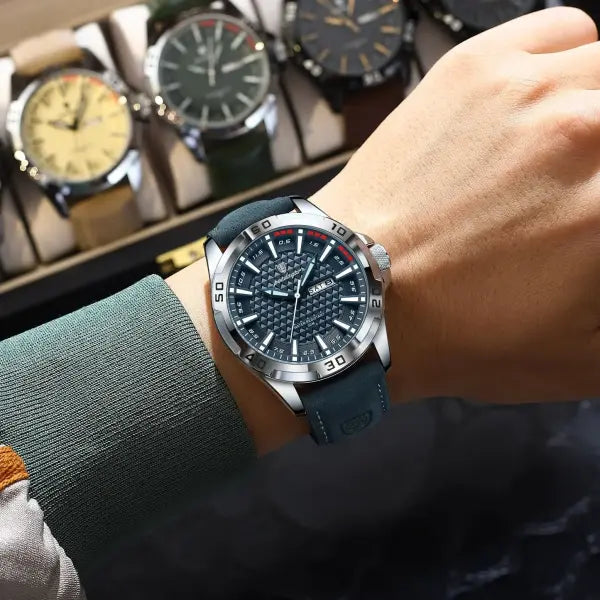 Quartz Watch with Leather Band and Arabic Numeral Markers