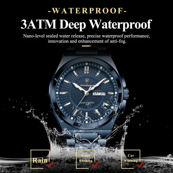 Poedagar Sport Quartz Wristwatch Stainless Steel Waterproof Luminous Hands