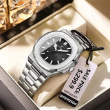 POEDAGAR Luxury Square Men’s Watch with Push Button Hidden Clasp