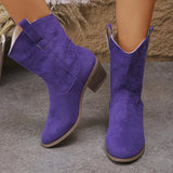 Pointed Toe Western Boots with Retro Embroidery and Rubber Material - Hair Remover