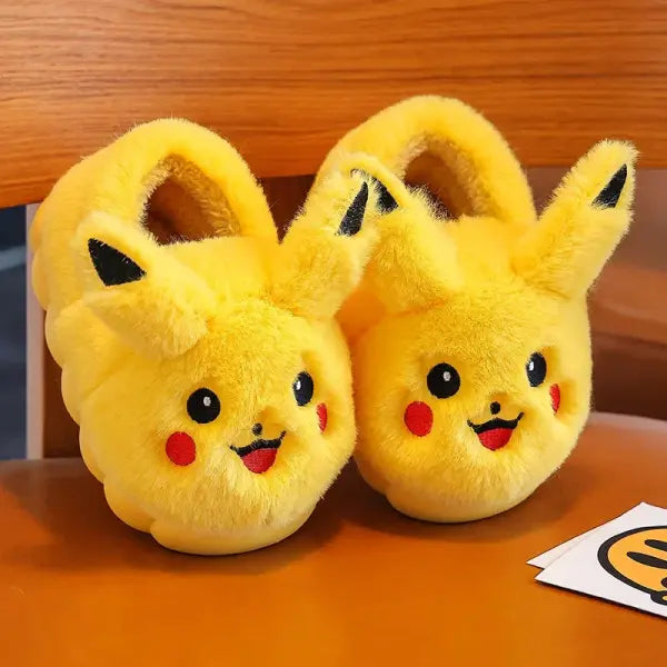 Pokemon Pikachu Kids Slippers – Soft Plush Non-Slip Warm Indoor Shoes for Autumn/Winter