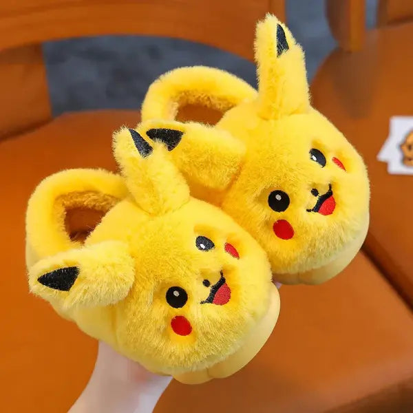 Pokemon Pikachu Kids Slippers – Soft Plush Non-Slip Warm Indoor Shoes for Autumn/Winter