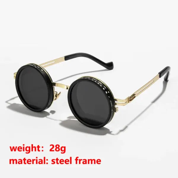 Ah-Mee Polarized Round Sunglasses with Polycarbonate Lenses - gold steel frame
