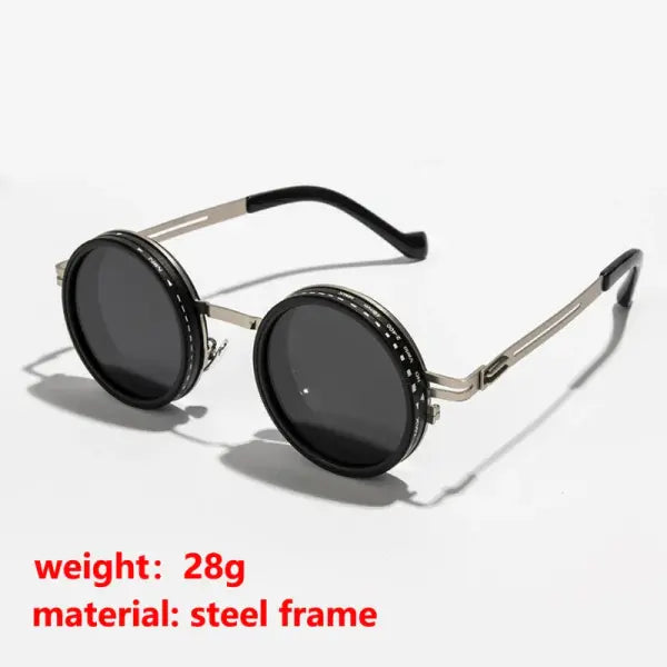 Ah-Mee Polarized Round Sunglasses with Polycarbonate Lenses - silver steel frame