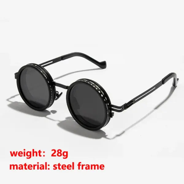 Ah-Mee Polarized Round Sunglasses with Polycarbonate Lenses - black steel frame