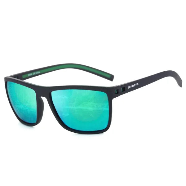 Polarized Square Sunglasses - Lightweight TR90 UV400 Protection - 011 Green Mirrored / CN / ZENOTTIC